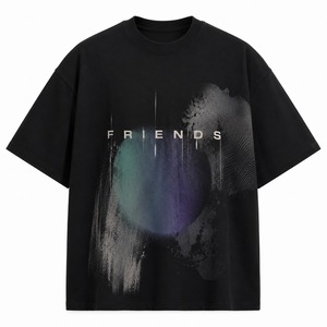 Camiseta Negra Extra Grande de Manga Corta para Hombre con Estampado de Amigos, Cuello Redondo, Informal, de Algodón - Product Image 1