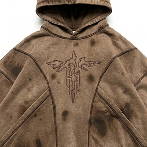 Sweat à capuche oversize vintage d'hiver doublé en maille délavée avec logo brodé en 3D sur la poitrine, style streetwear pour homme - Product Image 6
