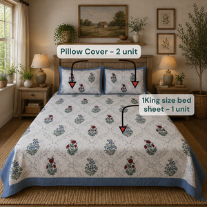 Soft Premium Grade Floral Jaipuri Indian Pigment Printed 100% Cotton Bedsheet <b>Set</b> Breathable 200TC <b>King</b> <b>Size</b> Hotel Eco-Friendly - Product Image 6