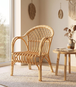 Sillón de Estilo Boho Natural con Diseño de Mimbre, Elegante Sillón de Interior y Exterior, Muebles de Mimbre Tejido para Decoración de Sala de Estar - Product Image 1