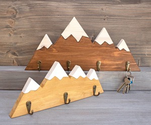 Premium Mountain Design Wooden <b>Key</b> Holder <b>Wall</b> <b>Hook</b> For Home And Office Stylish Storage Organizer With Creative Design - Product Image 1