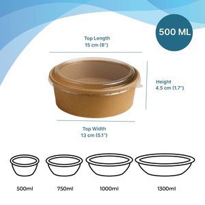 Uchampak Ready Bulk Biodegradable Recyclable Disposable Square Kraft <b>Paper</b> Salad <b>Bowl</b> with PP Lid for Travel - Product Image 5