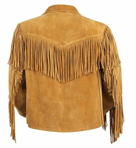 Mens Tan <b>Suede</b> Western Fringe Shirt Native Western Beaded Lace Up Cowboy <b>Jacket</b> with long sleeve Low MOQ Reasonable Price - Product Image 2