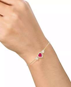 Rubí cultivado en laboratorio (1-1/2 CT. T. W.), zafiro blanco cultivado en laboratorio (1/4 CT. T. W.) & Pulsera Diamond Accent Heart Slider en 14K Gold Over - Product Image 2