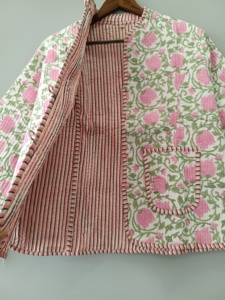 เสื้อแจ็คเก็ตผ้าฝ้ายพิมพ์ลายบล็อก: เสื้อโค้ทโบโฮทำมือ - Product Image 2