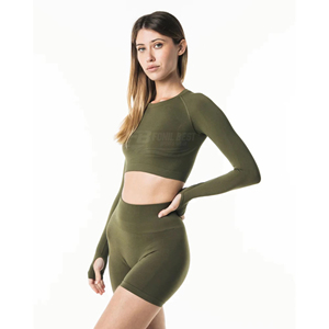 Ensemble 2 pièces sans couture pour femme, personnalisé, vente en gros, séchage rapide, t-shirt de sport sans manches, col rond, coupe ajustée, pour yoga, entraînement, gym, longueur intégrale - Product Image 3