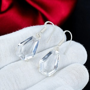 Boucles d'oreilles pendantes en argent sterling 925 avec topaze blanche, forme cercueil, pierre de naissance, bijoux bohèmes - Product Image 2