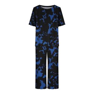 Conjunto de Pijama de Punto a Rayas Rosas para Mujer, Manga Corta, Cuello Redondo, Ropa de Dormir Informal de Verano, Cintura Elástica, Pantalón de Tres Cuartos - Product Image 3