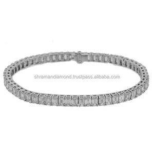 925 <b>Solid</b> <b>Silver</b> Rhodium Plated Sparkling Emerald Cut Moissanite Diamond Men's Classic Tennis <b>Bracelets</b> for Wedding & Party Gift - Product Image 3