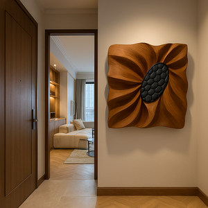 Sculpture murale artisanale en bois pour salon, art mural en bois organique avec une fluidité sculpturale - Product Image 3