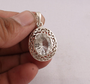 Colgante Vintage de Plata de Ley 925 con Cristal de Cuarzo y Engaste de Bisel, Piedra Preciosa Natural, Hecho a Mano, Estilo Antiguo, 18 Pulgadas, Venta al por Mayor - Product Image 2