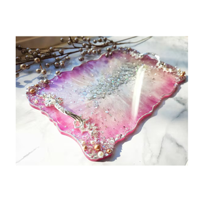 Handmade Decorative Resin Serving <b>Tray</b> Gold Metal Handles Modern Dishwasher Safe Foldable Kitchen Dining Table Restaurant Hotel - Product Image 2