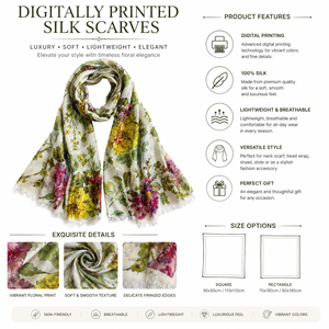 Pañuelos de Seda de Lujo con Estampado Digital, Diseño Floral, Ligeros, Elegantes, para Mujer - Product Image 6