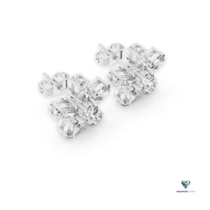 Boucles d'oreilles en or blanc 2,31 carats avec diamants ovales et ronds cultivés en laboratoire, motif floral, en or massif 14 carats - Product Image 4