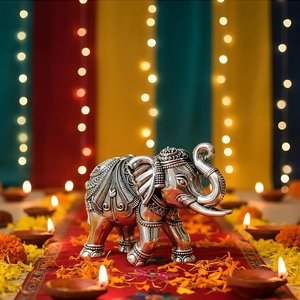Ensemble de 2 statues d'éléphant plaquées argent de 7 pouces, statues porte-bonheur Vastu pour la décoration de la maison, la salle de Puja et le temple - Product Image 6