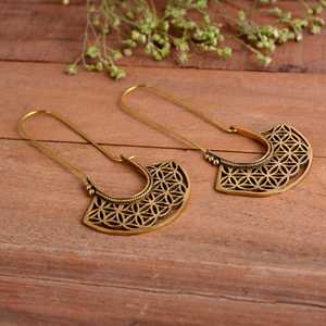 Pendientes de Aro Geométricos de Plata Hechos a Mano con Calado, Largos con Gancho, Estilo Bohemio Tribal, Pendientes de Declaración para Mujer, Joyería al por Mayor para Bodas - Product Image 3