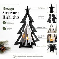 Großhandel 3D Weihnachtsbaum-Grablaterne mit schwarzem Metallrahmen und LED-Teelicht für Grabdenkmal-Einzelhandelsprogramme