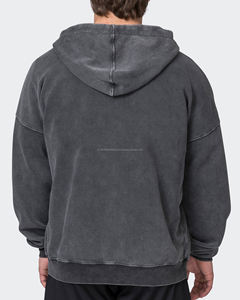 custom men's cotton oversize drop shoulder zip up hoodies streetwear vintage acid wash heavyweight blank zip hoodie for men - Product Image 2