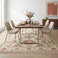 Wool Area Rug Persian Style Floral Geometric Hand Knotted Low Pile Non-Slip Floor Mat with Fringe for Living Room Bedroom Hotel