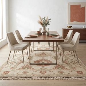 Wool Area Rug Persian Style Floral Geometric Hand Knotted Low Pile Non-<b>Slip</b> Floor <b>Mat</b> with Fringe for Living Room Bedroom Hotel - Product Image 2