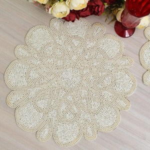 Set de table écologique en polyester et coton, motif lapin bohème, perles de rocaille brodées, diamètre 300 mm, accessoire de travail de perles DIY - Product Image 5