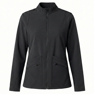 Blouson médical personnalisable en gros à manches longues avec fermeture éclair frontale, poches sécurisées et design extensible pour le personnel médical - Product Image 5