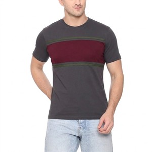 Camiseta de Hombre con Panel de Rayas en el Pecho, Algodón Premium, Tejido Transpirable y Suave, Manga Corta, Cuello Redondo, Casual, Verano, Corte Ajustado, Elegante - Product Image 1