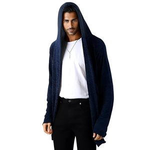 Cardigan à capuche en tricot uni pour homme, manches longues, décontracté, ouvert sur le devant, pull d'automne - Product Image 3