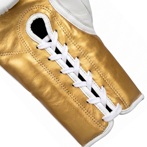 Askar Boxing Gloves <b>White</b> <b>White</b> Gold Sublimation Print <b>Laces</b> Closure Breathable Training Gloves for Adults - Product Image 5