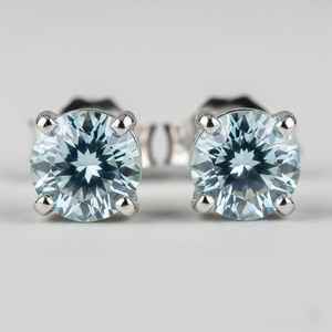 ต่างหูเงินแท้ 925 ประดับพลอยอะความารีน ดีไซน์เรียบหรู สำหรับคนเกิดเดือนมีนาคม ของขวัญเครื่องประดับอัญมณี - Product Image 1