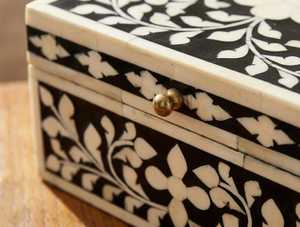 Handcrafted Natural Camel Bone Inlay Jewelry <b>Box</b> – <b>Floral</b> Decorative Storage - Product Image 3