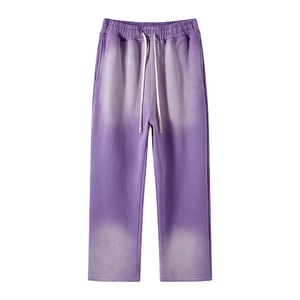 Pantalon de survêtement décontracté unisexe en molleton polyester/coton avec logo imprimé par transfert thermique, coupe oversize, effet délavé vintage - Product Image 1