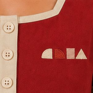 Conjunto de dos piezas de pantalones cortos rojos y beige para mujer, top con botones y cuello cuadrado, estampado geométrico minimalista, ropa informal de verano de algodón para estar en casa - Product Image 6