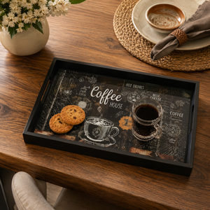 ถาดเสิร์ฟกาแฟไม้เคลือบเงา งานแฮนด์เมด รูปทรงสี่เหลี่ยมผืนผ้า ถาดเสิร์ฟอาหารเช้าแบบตกแต่ง - Product Image 3