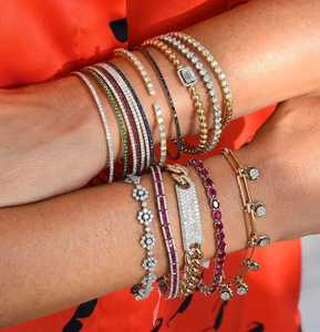 <b>Gold</b> Beaded <b>Bangles</b> Baguette Round Lab Grown Diamond 14k 18k <b>Solid</b> <b>Gold</b> Solitaire Everyday Wear Open Cuff Bracelets Fine Jewelry - Product Image 4