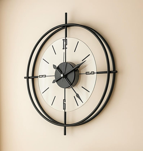 Horloge murale moderne de luxe en métal, grande horloge ronde à double anneau, design minimaliste noir, art mural décoratif contemporain pour la maison - Product Image 1