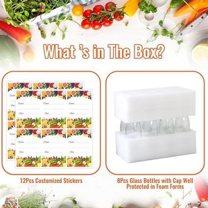 Set di 8 Bottiglie d'Acqua in Vetro Riutilizzabili con Coperchi in Acciaio Inox, Contenitori Vuoti per Succhi, Frullati, Tè, Bevande e Kombucha - Product Image 2