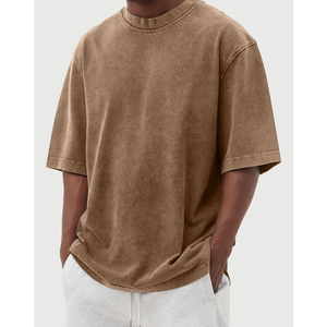 T-shirt décontracté pour homme à manches courtes et col rond en jersey de coton marron uni, coupe oversize, tendance 2026, prix usine, vente en gros - Product Image 1