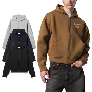 Men's Slim Fit Heavyweight 100% Cotton Woven <b>Zip</b> Hoodie Cropped Length Custom Logo Option Autumn Season - Product Image 1