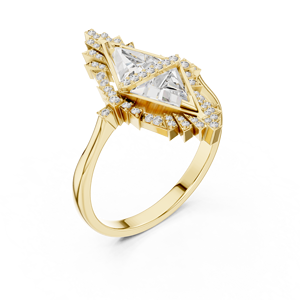 Bague de fiançailles en or jaune 14K 18K avec halo de diamants de laboratoire taille triangle DEF VVS, bijoux fins classiques pour mariage, vente en gros OEM - Product Image 3