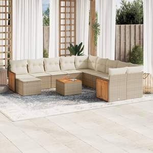 Ensemble de canapés de jardin beige en rotin, mobilier d'extérieur avec coussins en mousse haute densité, design contemporain pour terrasse - Product Image 1