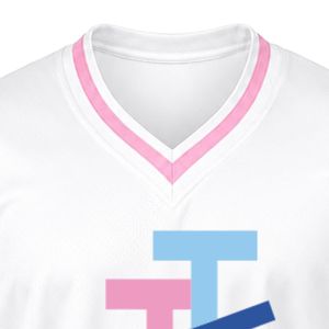 เสื้อกีฬาปักลายวีเนคสีขาว แขนสั้น ลายทางสีชมพู เสื้อทีมกีฬาน้ำหนักเบา ชุดยูนิฟอร์มกีฬา - Product Image 2