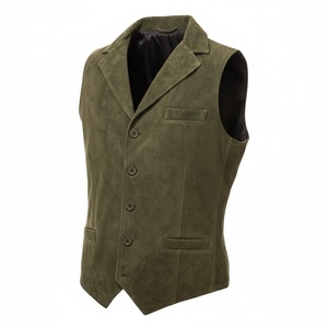 High Quality Men's Genuine Sheep Skin Leather Button Biker Vest Winter Streetwear Sleeveless Motorcycle Vests - Product Image 1