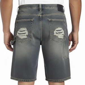 Shorts Bermuda en jean déchiré pour homme, taille mi-haute, fermeture boutonnée, style décontracté, logo imprimé sur le devant, 100 % coton tissé respirant - Product Image 3