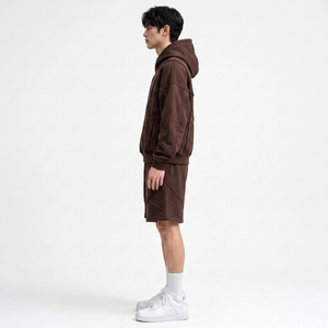 Ensemble survêtement décontracté pour homme en coton personnalisé avec sweat à capuche et short à cordon de serrage, poches latérales courtes, coupe ample, style streetwear printemps - Product Image 4