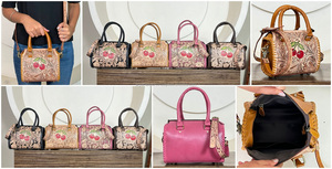 2026 Luxury <b>Tooled</b> <b>Leather</b> Cherry Mini Speedy Handbag with Adjustable Strap Women's Floral Carved Genuine Cow <b>Leather</b> Duffle Bag - Product Image 3
