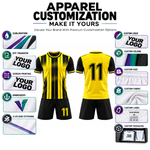Conjunto de Uniforme de Fútbol Personalizado en Negro y Amarillo, Cuello Redondo, Manga Corta, Impresión Sublimada, Secado Rápido, para Hombre Adulto - Product Image 5