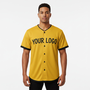 Maillot de baseball personnalisé, impression par sublimation, vêtements d'équipe, respirant, séchage rapide, maille unisexe, polyester, col en V entièrement boutonné - Product Image 1