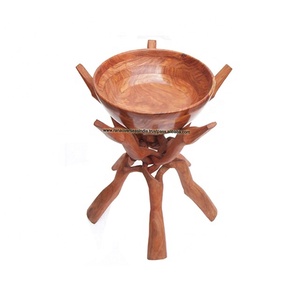 Bol de service en bois avec support à quatre jambes, massif de service en bois - Product Image 1