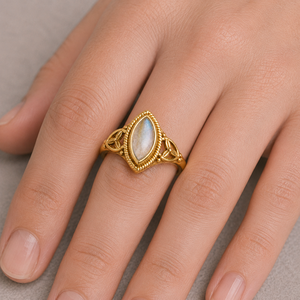 Natural <b>Labradorite</b> Marquise Brass <b>Ring</b> Modern Celtic Filigree Shopping Handmade Elegant Jewelry for Women - Product Image 4